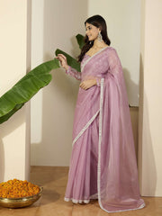 Embroidered Embellished Mirror Work Organza Saree