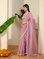 Embroidered Embellished Mirror Work Organza Saree