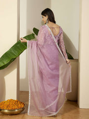 Embroidered Embellished Mirror Work Organza Saree