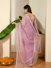 Embroidered Embellished Mirror Work Organza Saree
