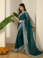 Embroidered Border Organza Saree With Blouse Piece
