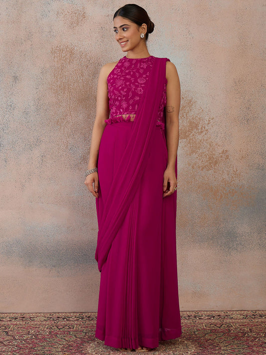 Embroidered Poly Georgette Saree