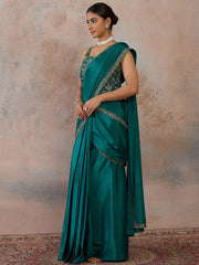 Zari Women Thread Embroidered Border Ready to Wear Saree