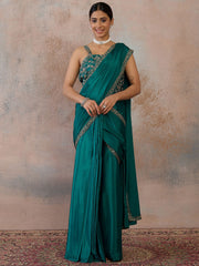 Zari Women Thread Embroidered Border Ready to Wear Saree