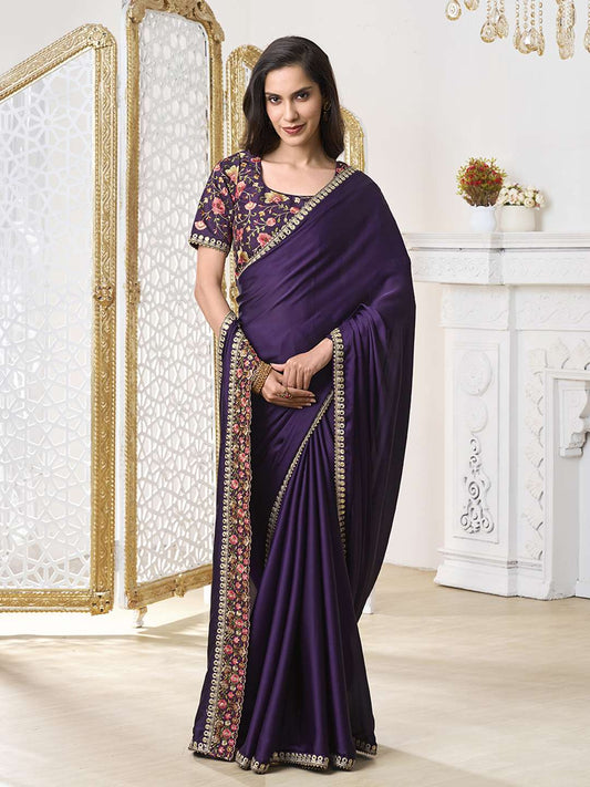 Mirror Work Satin Saree