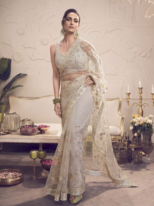 Embellished Sequinned Net Saree