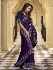 Violet Sequinned Satin Saree