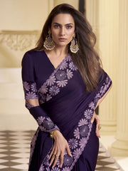 Violet Sequinned Satin Saree