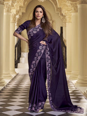 Violet Sequinned Satin Saree