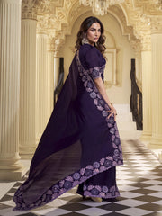 Violet Sequinned Satin Saree