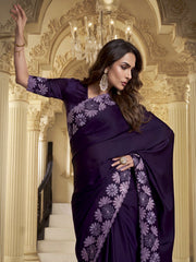 Violet Sequinned Satin Saree
