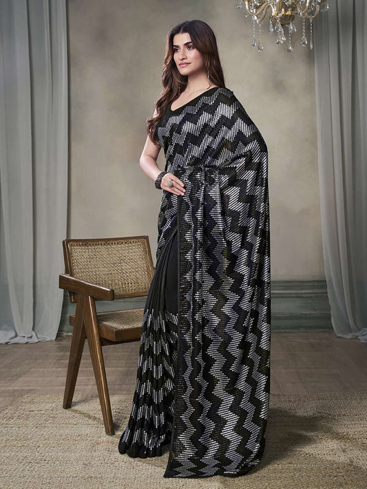 Black Sequinned Poly Georgette Saree