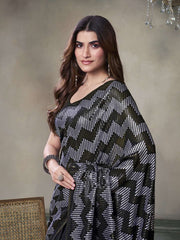 Black Sequinned Poly Georgette Saree