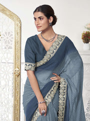 Striped Sequinned Embroidered Saree