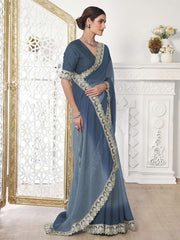 Striped Sequinned Embroidered Saree