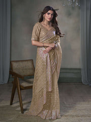 Floral Embroidered Sequinned Net Saree