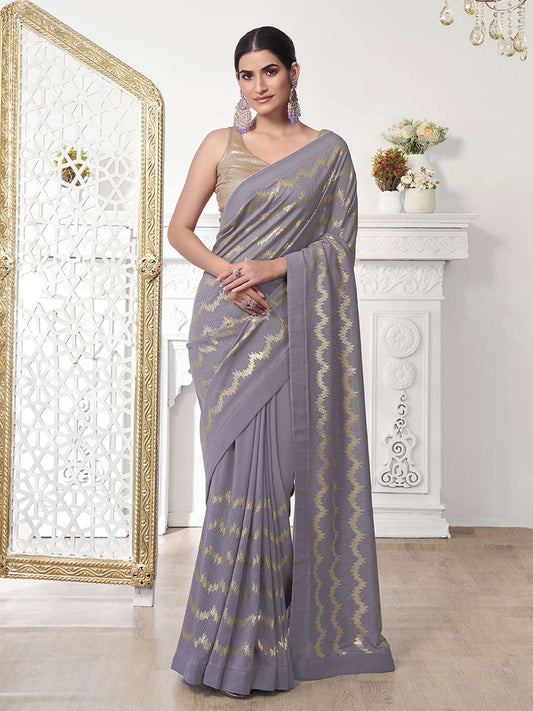 Sequinned Poly Georgette Heavy Work Saree