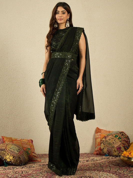 Floral Embroidered Sequinned Ready to Wear Saree