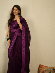 Embroidered Border Sequinned Ready to Wear Saree