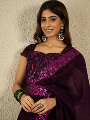 Embroidered Border Sequinned Ready to Wear Saree