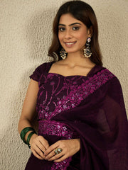 Embroidered Border Sequinned Ready to Wear Saree