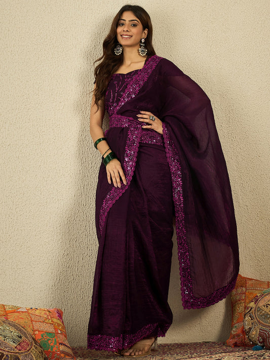 Embroidered Border Sequinned Ready to Wear Saree