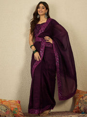 Embroidered Border Sequinned Ready to Wear Saree
