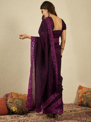 Embroidered Border Sequinned Ready to Wear Saree