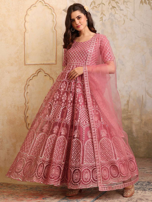 Ethnic Motifs Embroidered Sequinned Anarkali Kurta With Dupatta