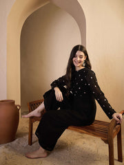 Printed Basic Jumpsuit with Embroidered