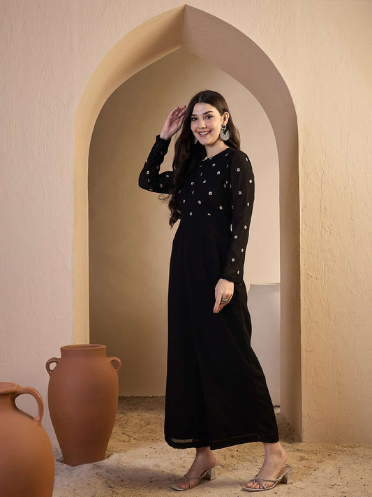 Printed Basic Jumpsuit with Embroidered