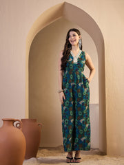 Green Printed Basic Jumpsuit