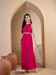 Women Floral Zari & Sequinned Embroidered Jumpsuit