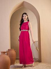 Women Floral Zari & Sequinned Embroidered Jumpsuit