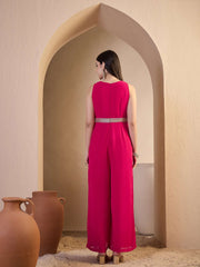Women Floral Zari & Sequinned Embroidered Jumpsuit
