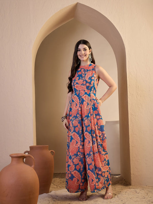 Muliticolour Printed Basic Jumpsuit