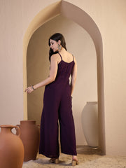 Women Solid Sequinned Embroidered Lace Detailed Jumpsuit