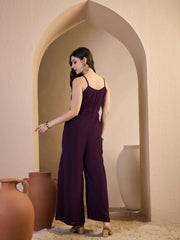 Women Solid Sequinned Embroidered Lace Detailed Jumpsuit