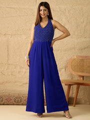 Halter Neck Basic Jumpsuit with Embellished