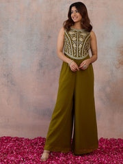 Checked Basic Jumpsuit with Embroidered