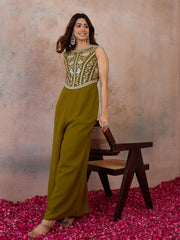 Checked Basic Jumpsuit with Embroidered