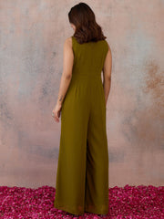 Checked Basic Jumpsuit with Embroidered
