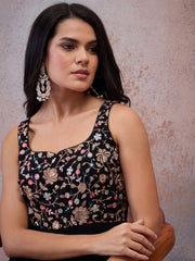 Women Floral Thread and Sequinned Embroidered Jumpsuit