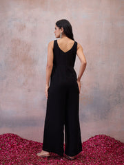 Women Floral Thread and Sequinned Embroidered Jumpsuit