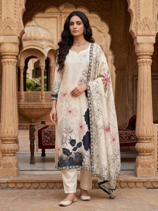 Women Floral Printed Regular Kurta with Trousers & With Dupatta