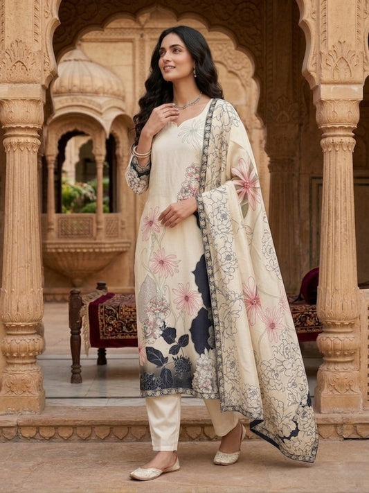 Women Floral Printed Regular Kurta with Trousers & With Dupatta