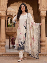 Women Floral Printed Regular Kurta with Trousers & With Dupatta
