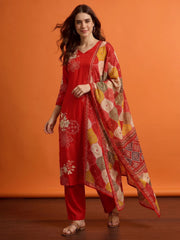 Women Ethnic Motifs Embroidered Work Pure Silk Kurta with Trousers & Dupatta