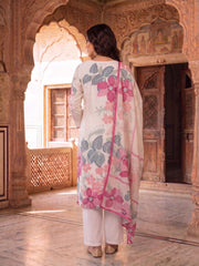 Women Floral Printed Regular Beads and Stones Pure Silk Kurta with Trousers & With Dupatta