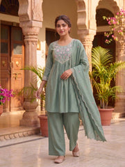 Women Ethnic Motifs Embroidered Empire Thread Work Kurti with Palazzos & With Dupatta